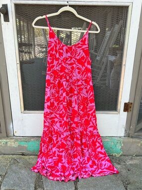 LOFT Bright Pink & Red Floral Maxi Sundress